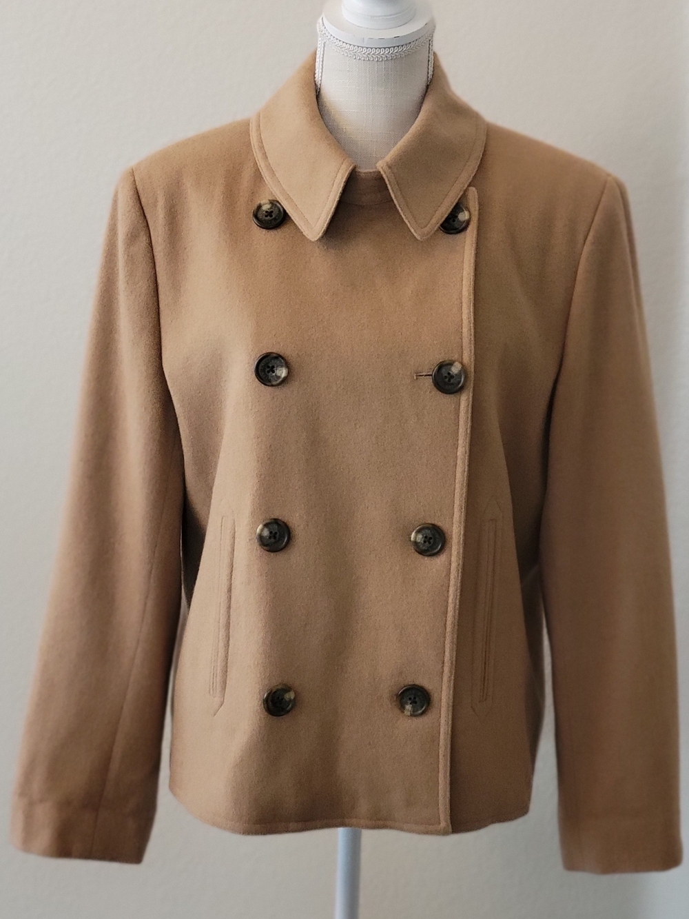 VTG 90s Lauren Ralph Lauren 100% Camel Hair Peacoat Made in USA Tan Size 12